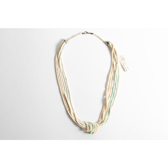 Vintage 1980s Bone Light Aqua Blue Long Necklace | 30" Length - Picture 4 of 9